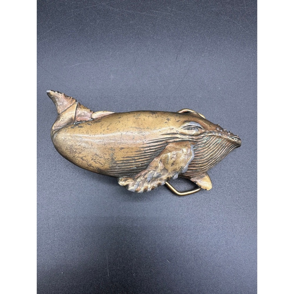 Indiana Metal Craft Humpback Whale Belt Buckle Vintage 1979 Brass  Sea Life